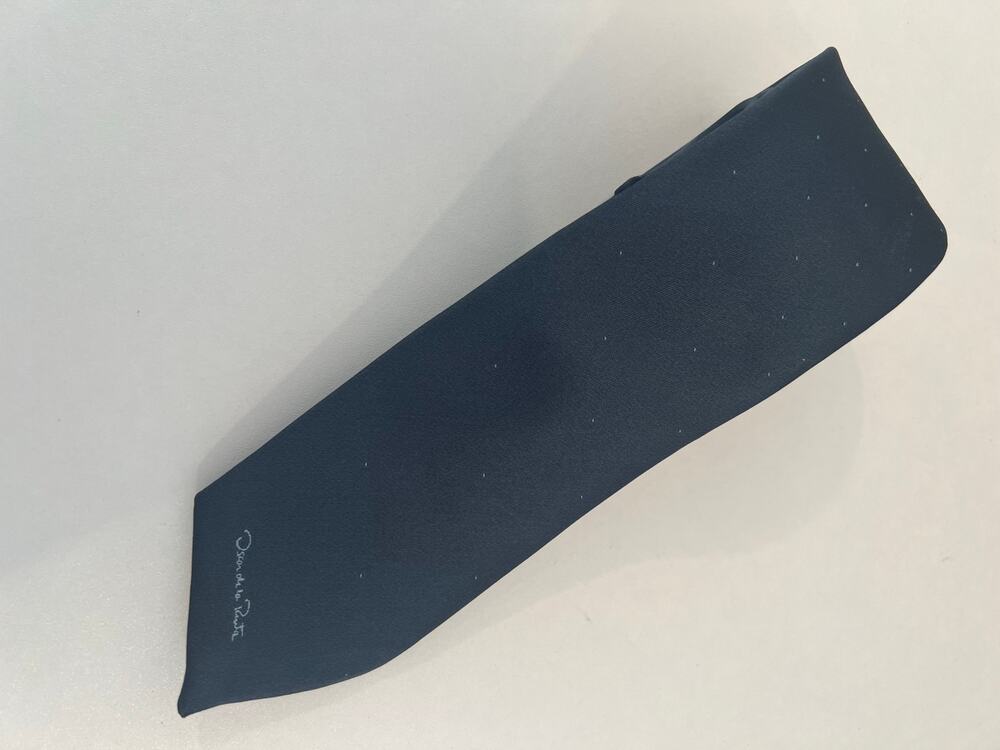Oscar de la Renta Men’s Neck Tie Silver Blue Silk Blend